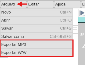 Exportação de áudio